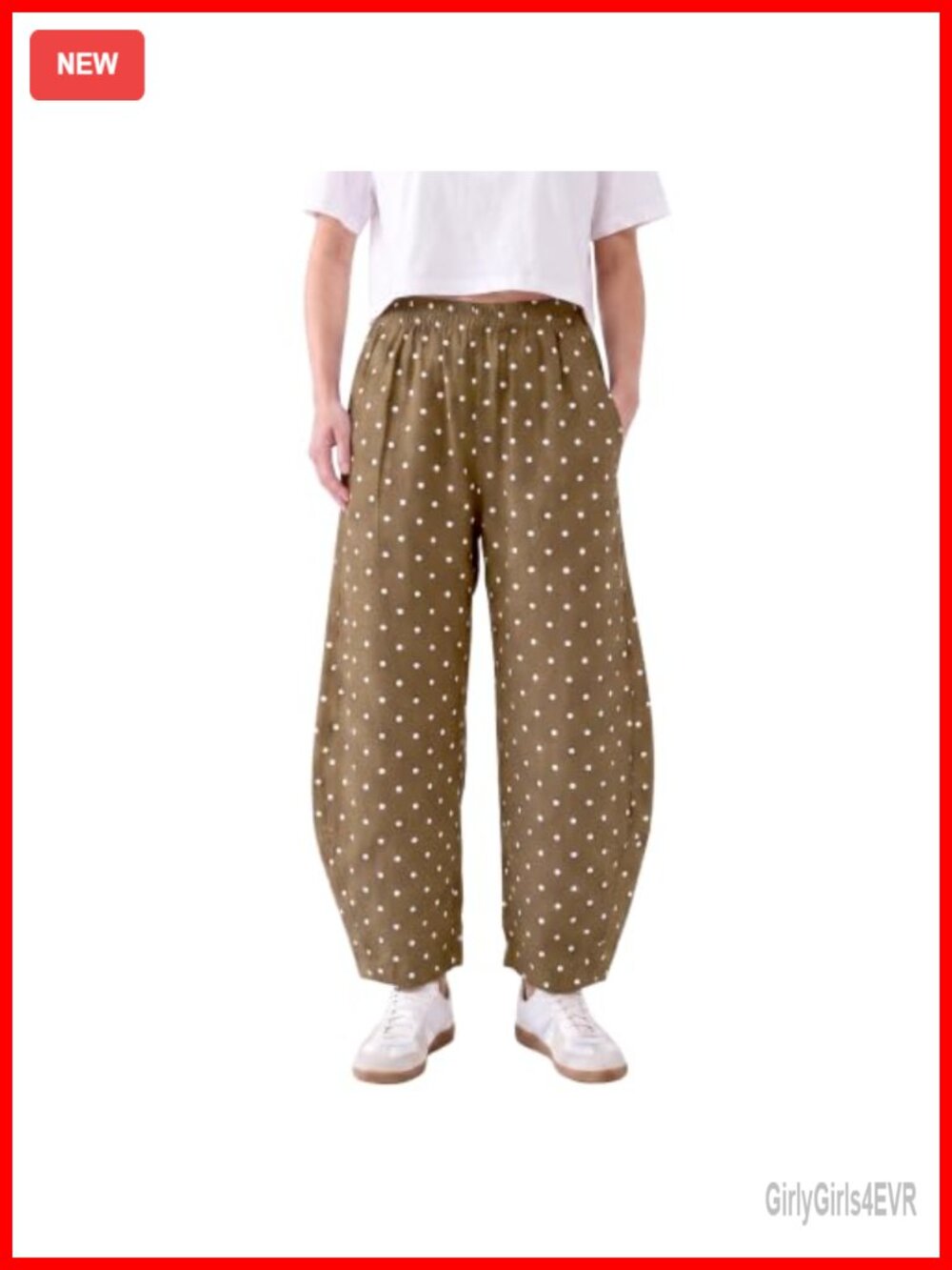 Women Polka Dot Barrel Pants Mid Rise Tapered Leg Cozy Lounge